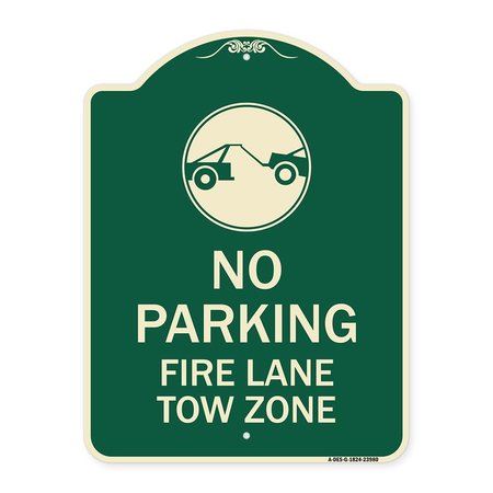 SIGNMISSION Fire Lane Tow Zone with Graphic Heavy-Gauge Aluminum Architectural Sign, 24" x 18", G-1824-23980 A-DES-G-1824-23980